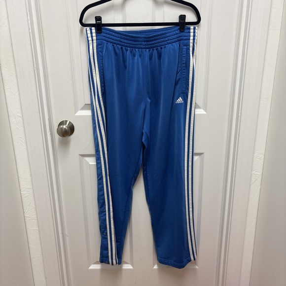 adidas Other - Vintage Vintage Blue Adidas Side-Snap Track Pants With White Three Stripe Design